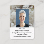 White Cheroms Memorial Pocket Keepake Visitenkarte (Rückseite)