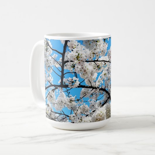 White Cherry Blossom Flower Mug Kaffeetasse (Vorderseite Links)