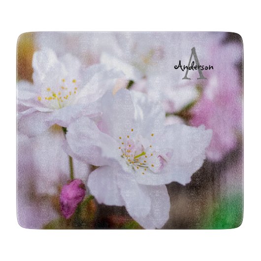 White Cherry Blossom Glass chopping board Schneidebrett (Vorderseite)