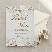 White Cherry Blossom & Gold Script Wedding Dankeskarte