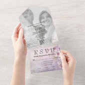 White Cherry Blossom Mauve Foto QR Code Website All In One Einladung (Abreißen)