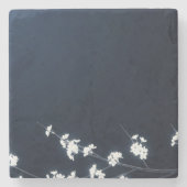 White Cherry Blossom Navy Background Steinuntersetzer (Vorderseite)