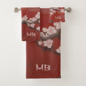 White Cherry Blossom Red Badhandtuch Set (Insitu)