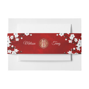White Cherry Blossom Red Chinese Wedding Custom Einladungsbanderole