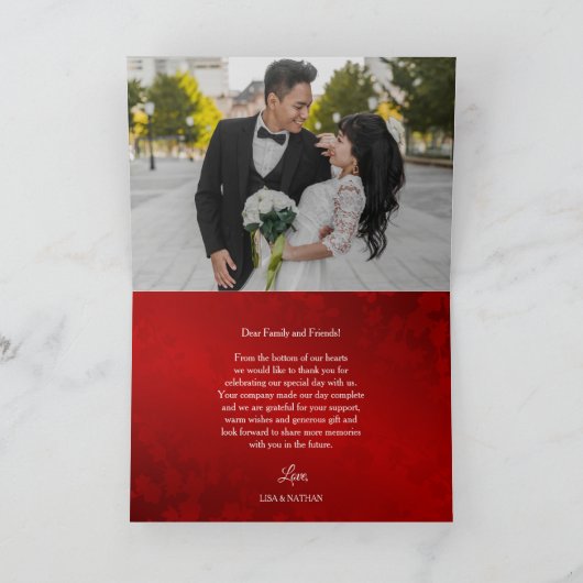 White Cherry Blossom Red Chinese Wedding Danke (Innenseite)