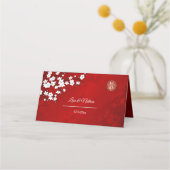 White Cherry Blossom Red | Chinesische Hochzeit Platzkarte (Rückseite)