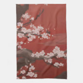 White Cherry Blossom Red Geschirrtuch (Vertikal)