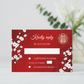 White Cherry Blossom Red UAWG Chinese Wedding RSVP Karte (Stehend Vorderseite)