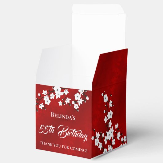 White Cherry Blossom Red Vielen Dank zum Geburtsta Geschenkschachtel (Geöffnet)