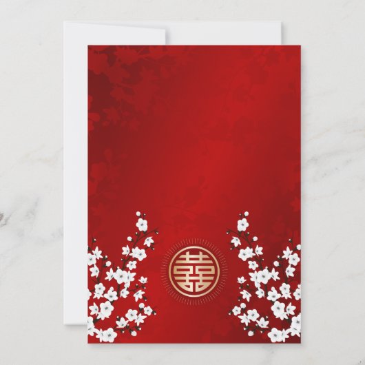 White Cherry Blossom | Rote Chinesische Hochzeit Einladung (Rückseite)