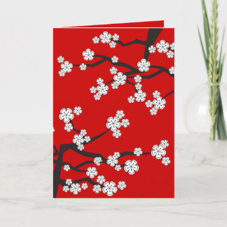 White Cherry Blossoms Sakura Spring Flowers Branch Karte