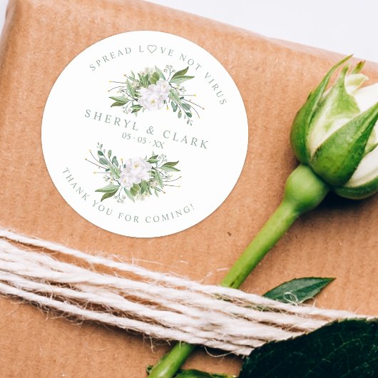 White Chic Green Garland Wreath Wedding Sanitizer Runder Aufkleber