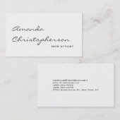White Chic Handwriting Hair Stylist Business Card Visitenkarte (Vorne/Hinten)