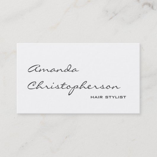 White Chic Handwriting Hair Stylist Business Card Visitenkarte (Vorderseite)