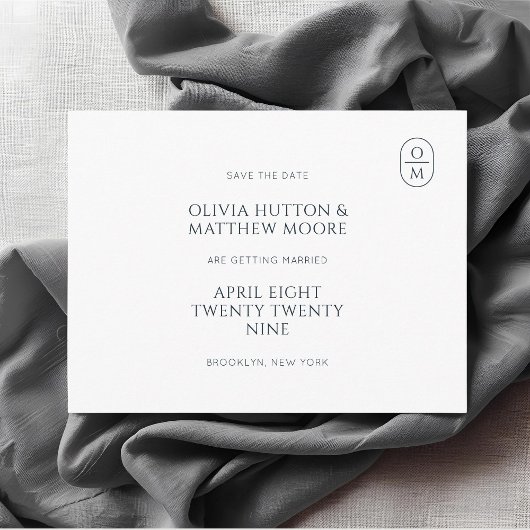White | Chic Minimal Monogram Wedding  Postkarte