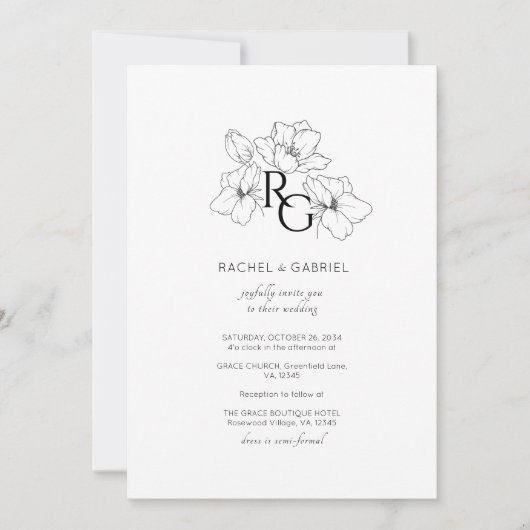 White | Chic Monogram Wedding Invitation Card Save The Date (Vorderseite)