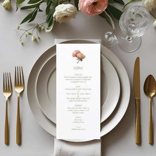 White | Chic Rose Wedding  Menükarte