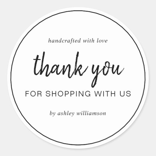 White Chic Script Thank You For Shopping Runder Aufkleber (Vorderseite)