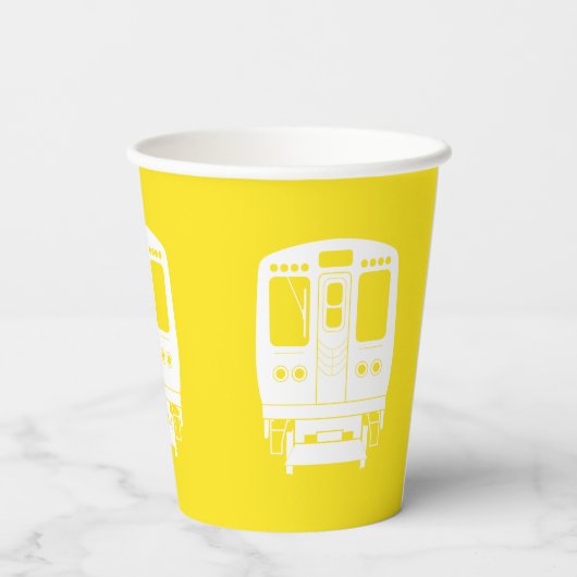 White Chicago "L" Profil auf gelbem Hintergrund Pappbecher (Rückseite)