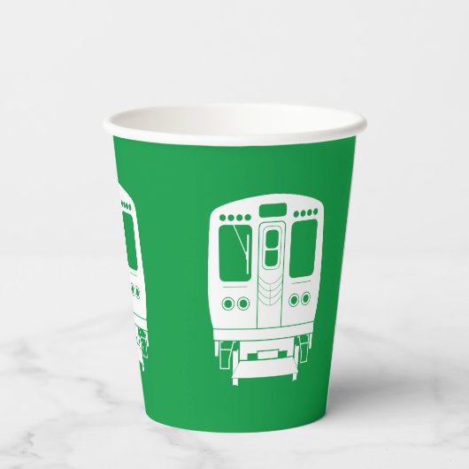 White Chicago "L" Profil auf grünem Hintergrund Pappbecher (Rückseite)
