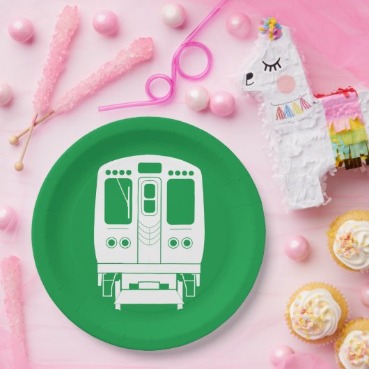 White Chicago "L" Profil auf grünem Hintergrund Pappteller (Party)