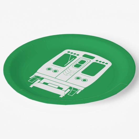 White Chicago "L" Profil auf grünem Hintergrund Pappteller (Schrägansicht)