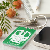 White Chicago "L" Profil auf grünem Hintergrund Schlüsselanhänger (Vorderseite rechts)