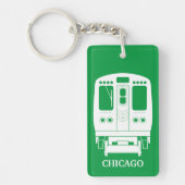White Chicago "L" Profil auf grünem Hintergrund Schlüsselanhänger (Vorderseite)