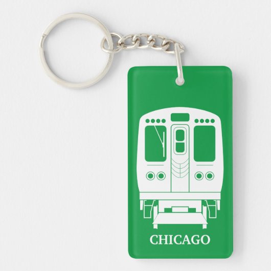 White Chicago "L" Profil auf grünem Hintergrund Schlüsselanhänger (Vorderseite)