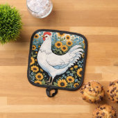 White Chicken and Sunflowers Topflappen (Oben Unten)