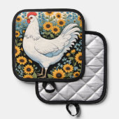 White Chicken and Sunflowers Topflappen (Vorderseite/Rückseite)