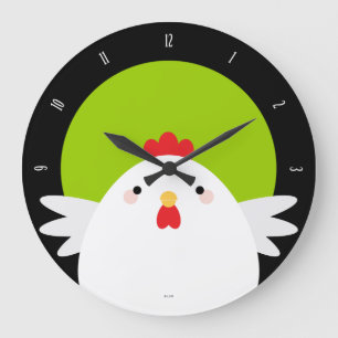 White Chicken on Green Wall Clock Große Wanduhr