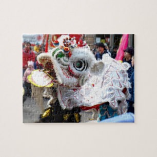 White Chinese Lion Dancer Chinatown Puzzle