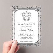 White Chinoiserie Crest Wedding Save the Date Acryleinladungen (Insitu (Handheld))