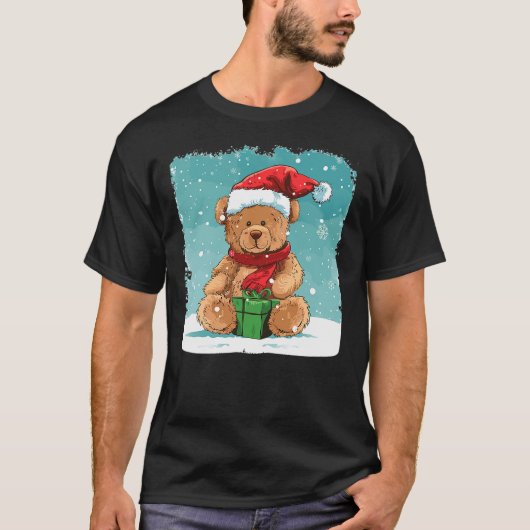 White Christmas and funny Teddy Bear with Santa Cl T-Shirt (Vorderseite)