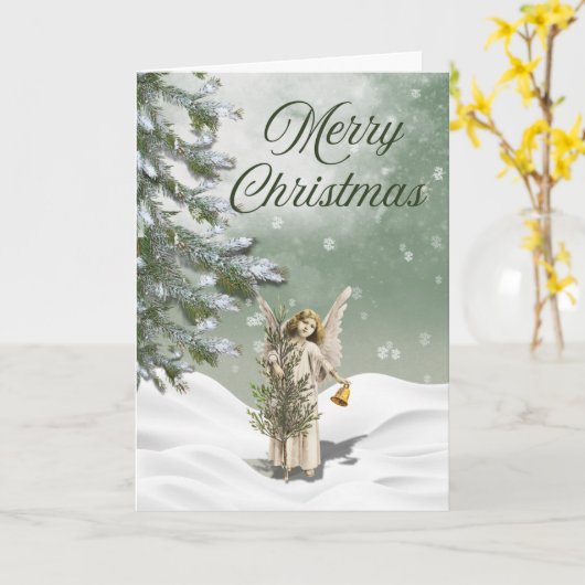 White Christmas Angel in the Snow Greeting Card Karte (Gelbe Blume)