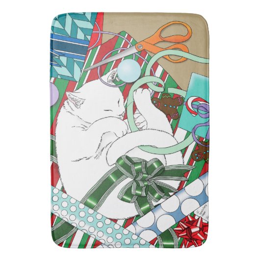 White Christmas Cat Badematte (Vorderseite Vertikal)