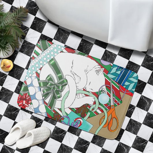 White Christmas Cat Badematte