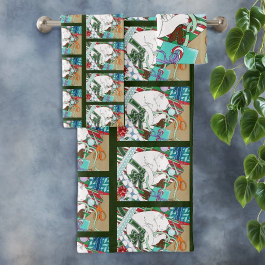 White Christmas Cat Badhandtuch Set