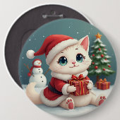 White Christmas Cat Button (Vorne & Hinten)