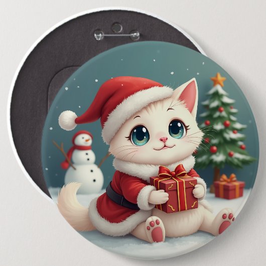 White Christmas Cat Button (Vorne & Hinten)