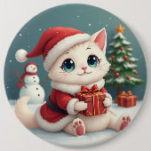 White Christmas Cat Button (Vorderseite)