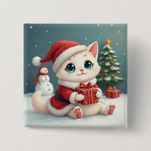 White Christmas Cat Buttons (Vorderseite)