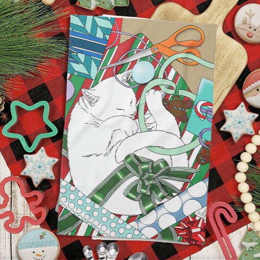 White Christmas Cat Geschirrtuch