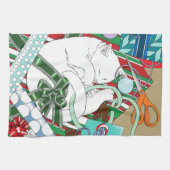 White Christmas Cat Geschirrtuch (Horizontal)