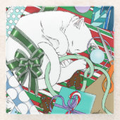 White Christmas Cat Glasuntersetzer (Vorderseite)