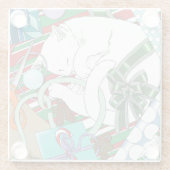 White Christmas Cat Glasuntersetzer (Rückseite)