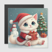 White Christmas Cat Magnetkarte (Vorne/Hinten)