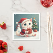White Christmas Cat Napkins Serviette (Beispiel)