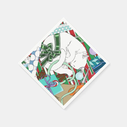 White Christmas Cat Serviette (Ecke)